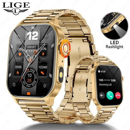 Imagen 1 del producto LIGE nuevo reloj inteligente linterna LED relojes deportivos militares pantalla de 2,01 pulgadas Monitor de salud Bluetooth llamada impermeable Smartwatch hombres