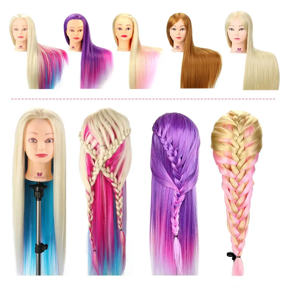 Long Hair Practice Training Head Mannequin Head With Hair Wig Synthetic Braid Styling Accessories Manikin Head Tripod 57cm D30