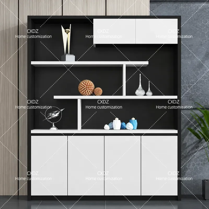 Wooden File Cabinet High Office Bookcase Modern Storage Shelf Boss Desk Furniture Simple Background Information Display Unit