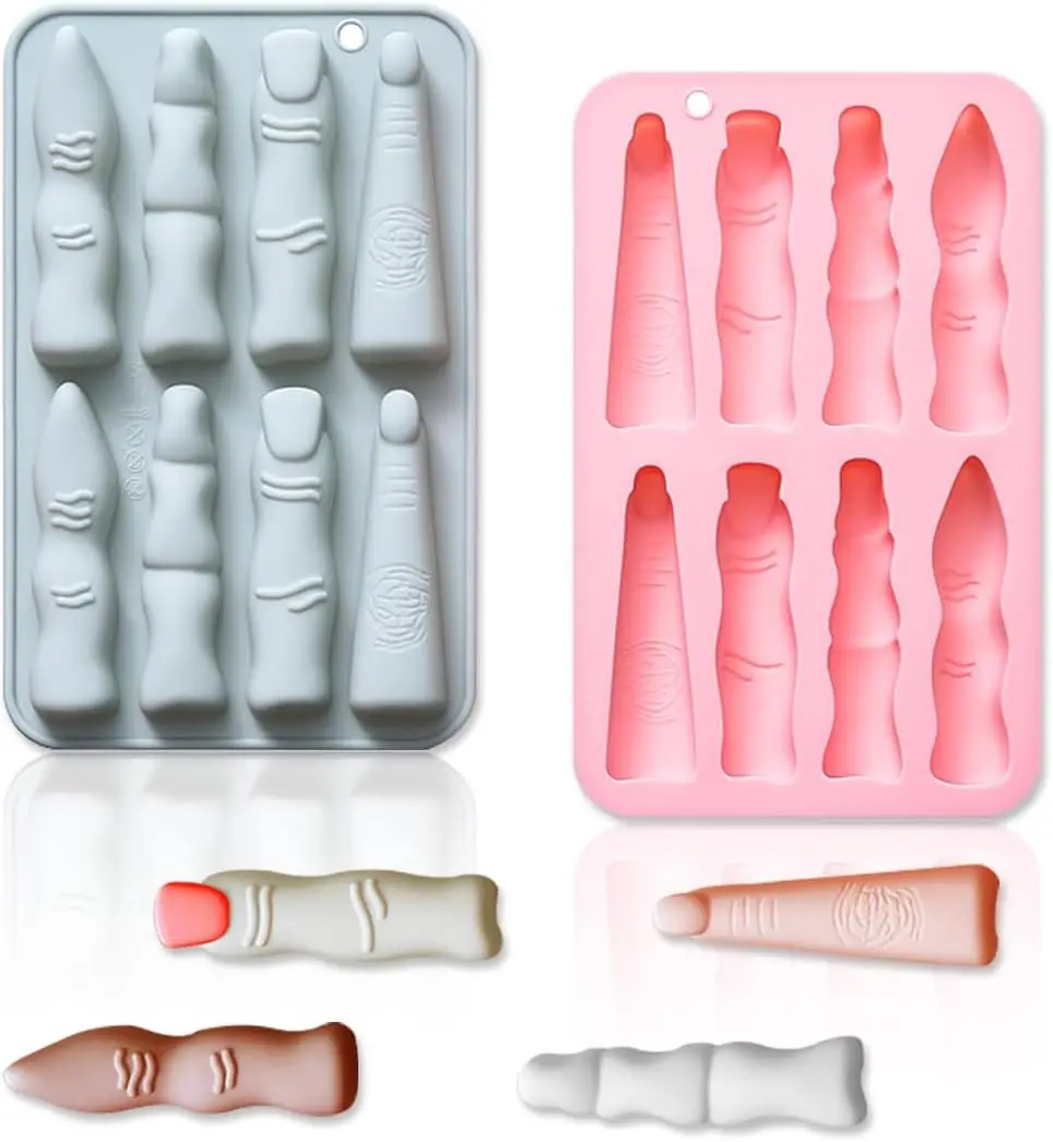 

Halloween Silicone Finger Mold 8-Cavity Spooky Ghost Witch Finger for Resin Chocolate DIY Cake Decorating Tools for Gummy Candy