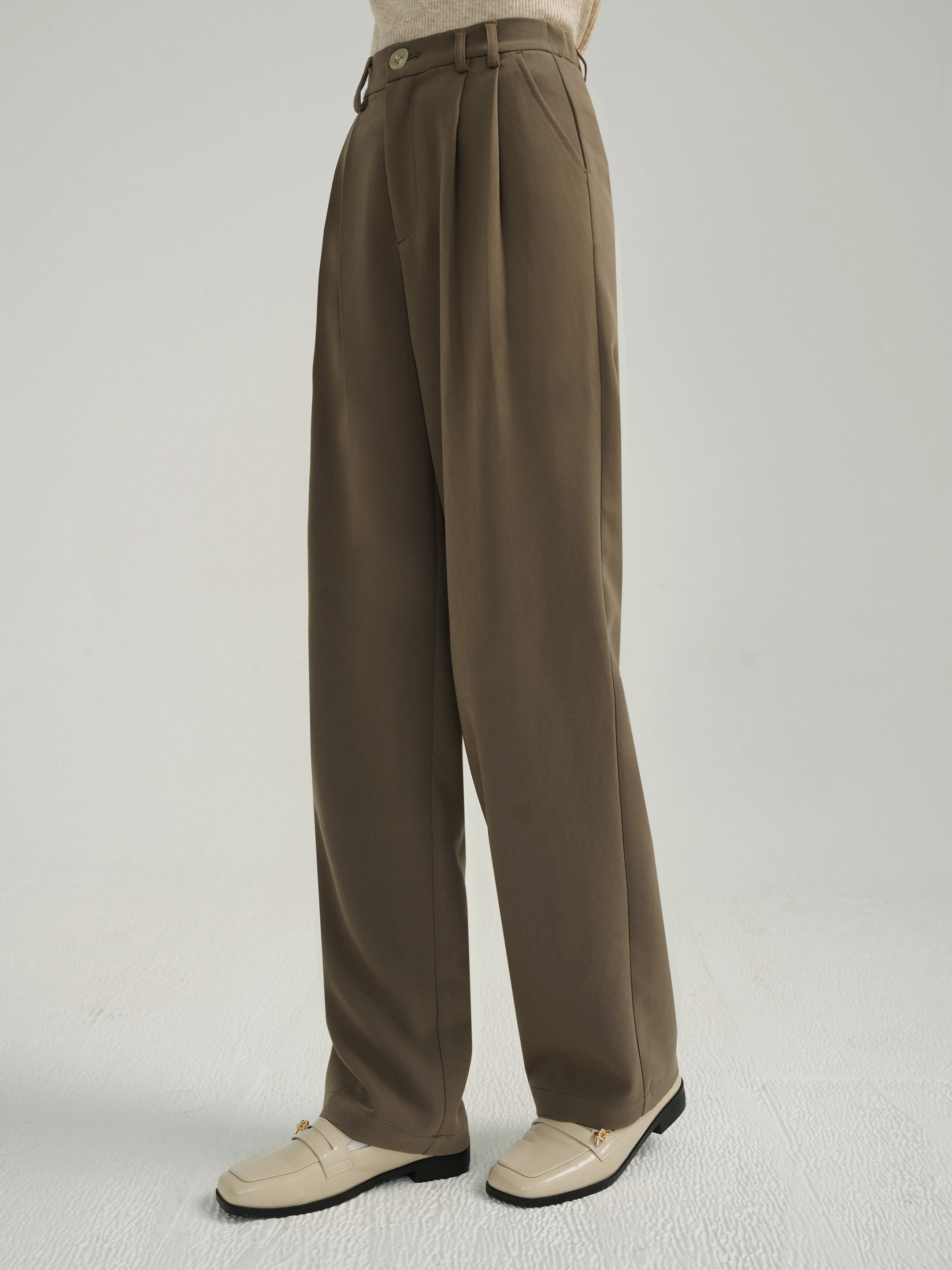 Elegant Loose Wide Leg High Waist Straight Pants Autumn Winter Long Trousers with Draped Suit Style for Women Casual Office Look