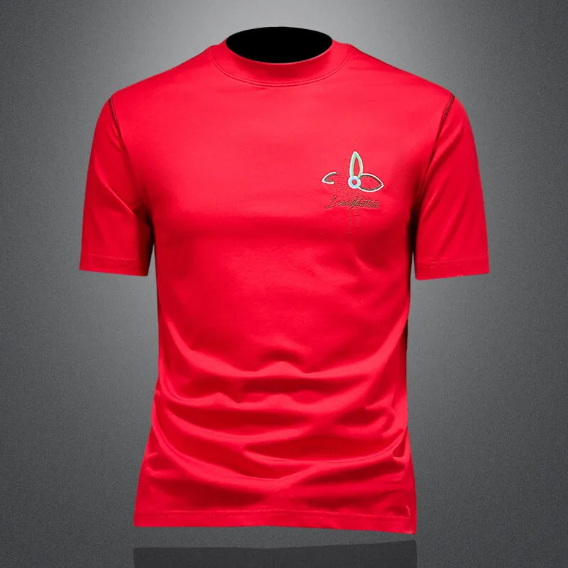 

Летняя мужская футболка 2026 года с вышивкой, свободного кроя, повседневная, из хлопка, с круглым вырезом, базовая, красного цвета, модный бренд