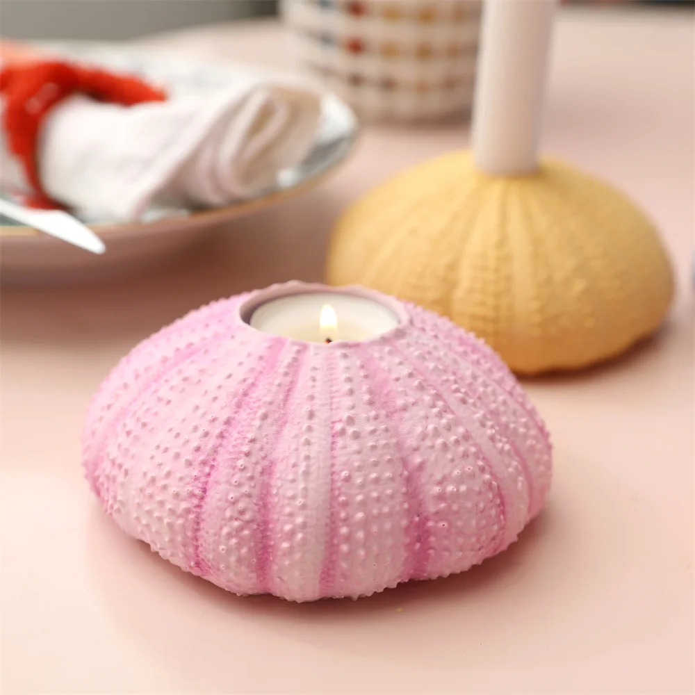 Nicole Candle Holder Concrete Silicone Mold Sea Urchin Taper and Tealight Candlestick Holder Jesmonite Mould Table Centerpiece