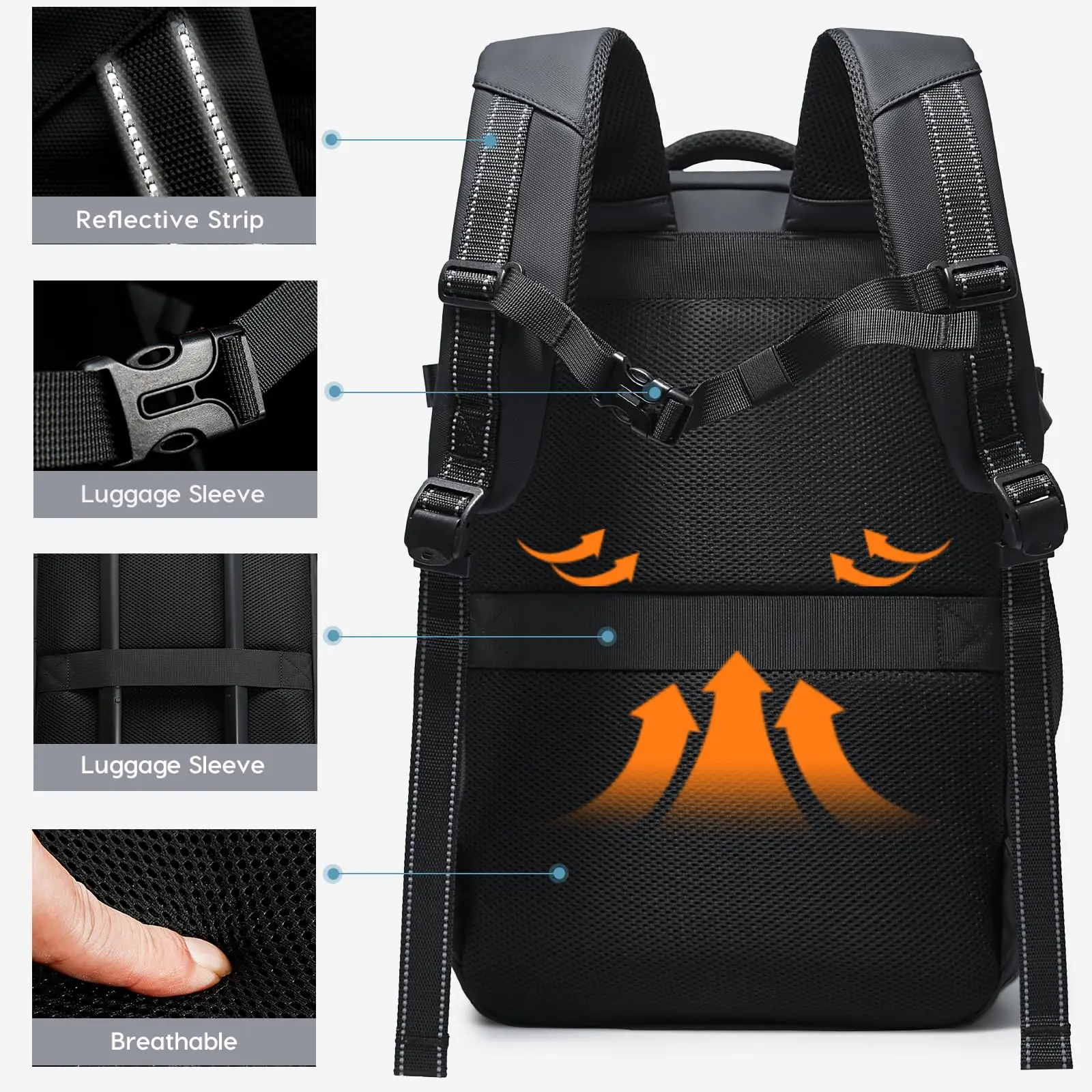 BANGE 盗難防止キャビンバッグ ウェット＆ドライ分離トラベルバックパック 男女兼用 機内持ち込み可能 15.6インチノートパソコン対応バックパック 男性用