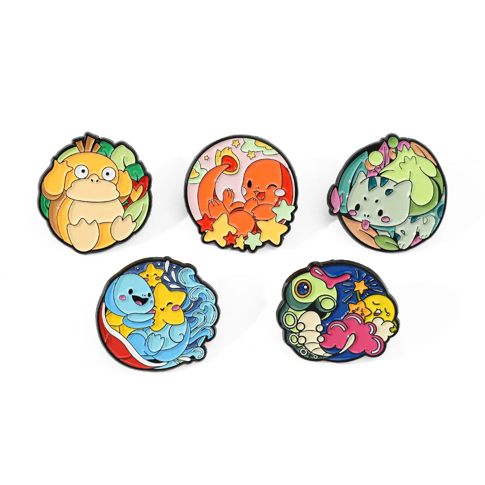 Niedliche Cartoon Charmander Bulbasaur Psyduck Brosche Geometrisches Anime-Sammlerstück Dekorations-Abzeichen Vielseitige Geschenke für Fans