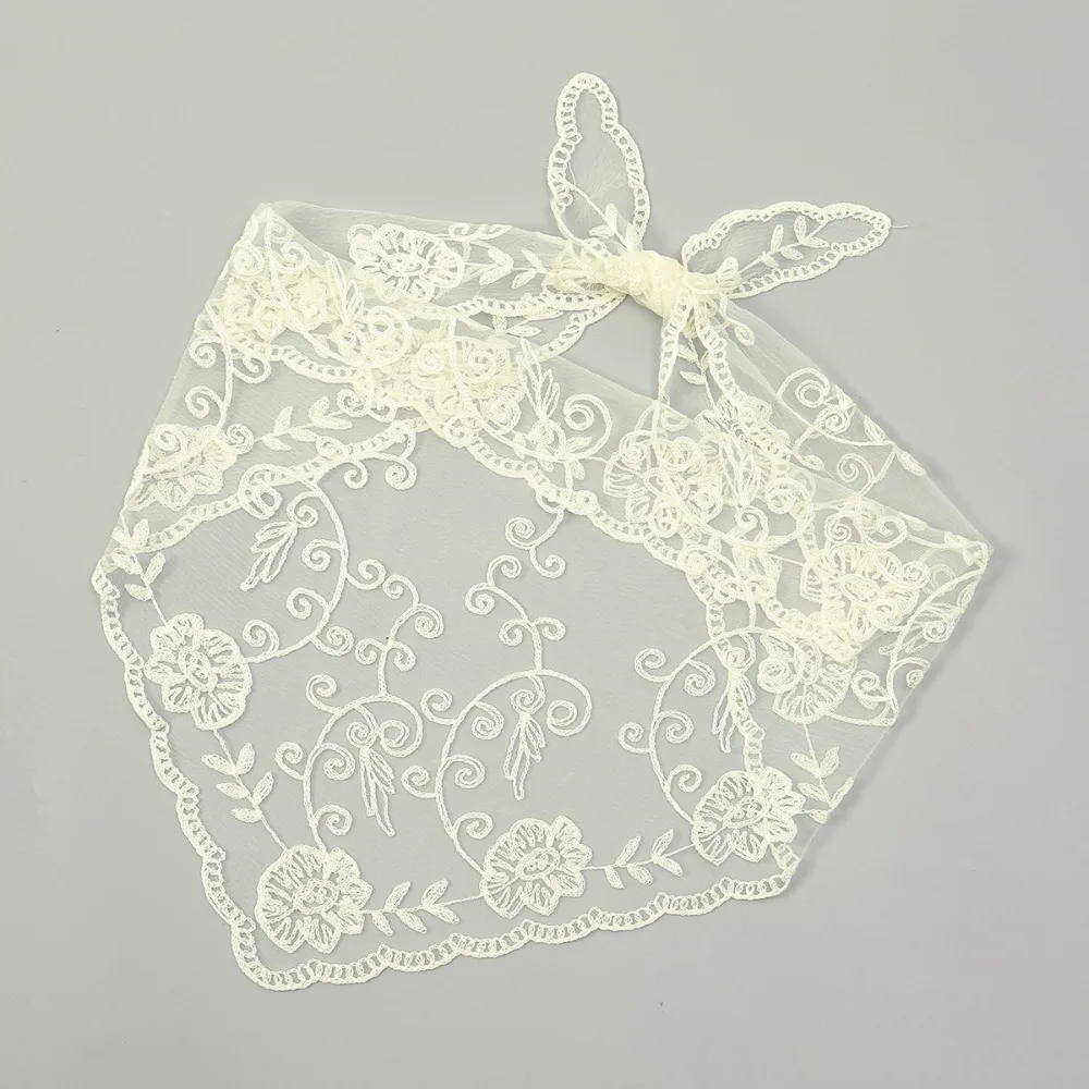 

New Hollow Out Lace Scarf Embroidery Thin Foulard Bandana Solid Color Vintage Triangular Scarf Women