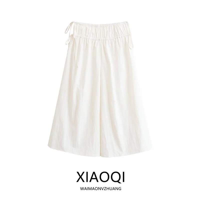 

Spring 2026 Women's Wide Leg Pants Elastic Waist Pleated Design Casual Trousers New Arrival Fashionable Ladies' Long Pants