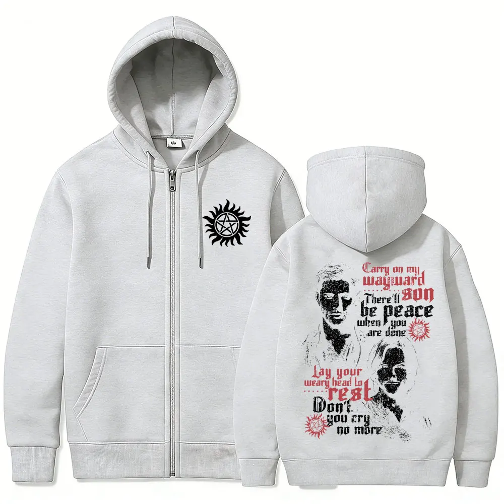 TV-Serie Supernatural Reißverschluss-Hoodie für Männer und Frauen, Kleidung aus Fleece-Baumwolle, übergroße Jacke mit Reißverschluss, Unisex, Cosplay, Merch, Streetwear – Detail 6