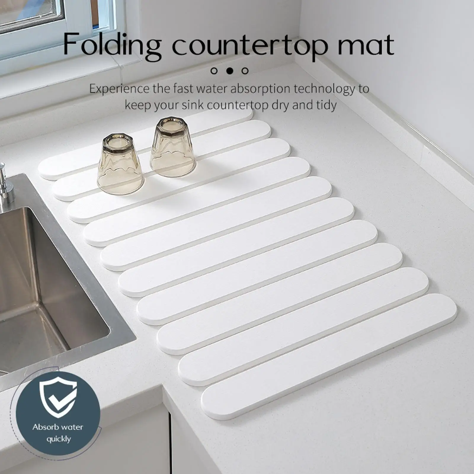

Stone Drying Mat for Kitchen Counter Water Absorbent Dish Mat Foldable Fast Dry for Household Kitchen Cooking Bedroom Dining