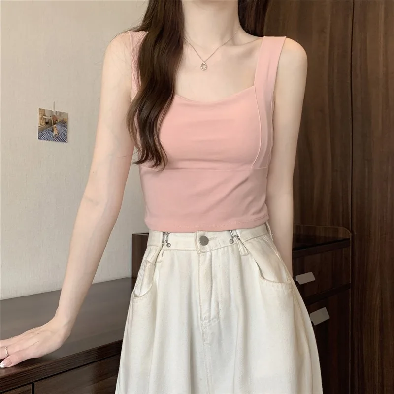 Pink Pure Desire Short Strapless Vest Women Summer with Chest Pad Inner And Outer Wear Beautiful Back Sleeveless Wrap Chest T...
