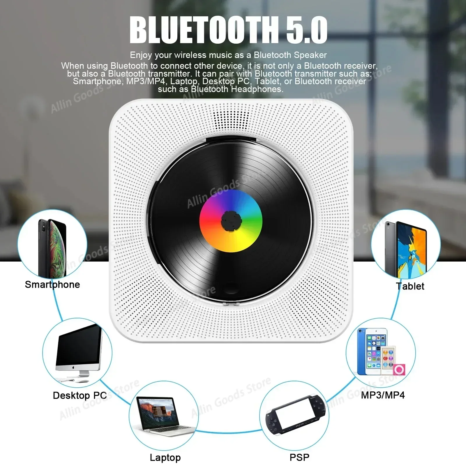 Portable CD Player 5.0 Bluetooth 2.0 Speaker Stereo track Infrared remote control FM radio support CD/CD-R/CD-RW CD Player