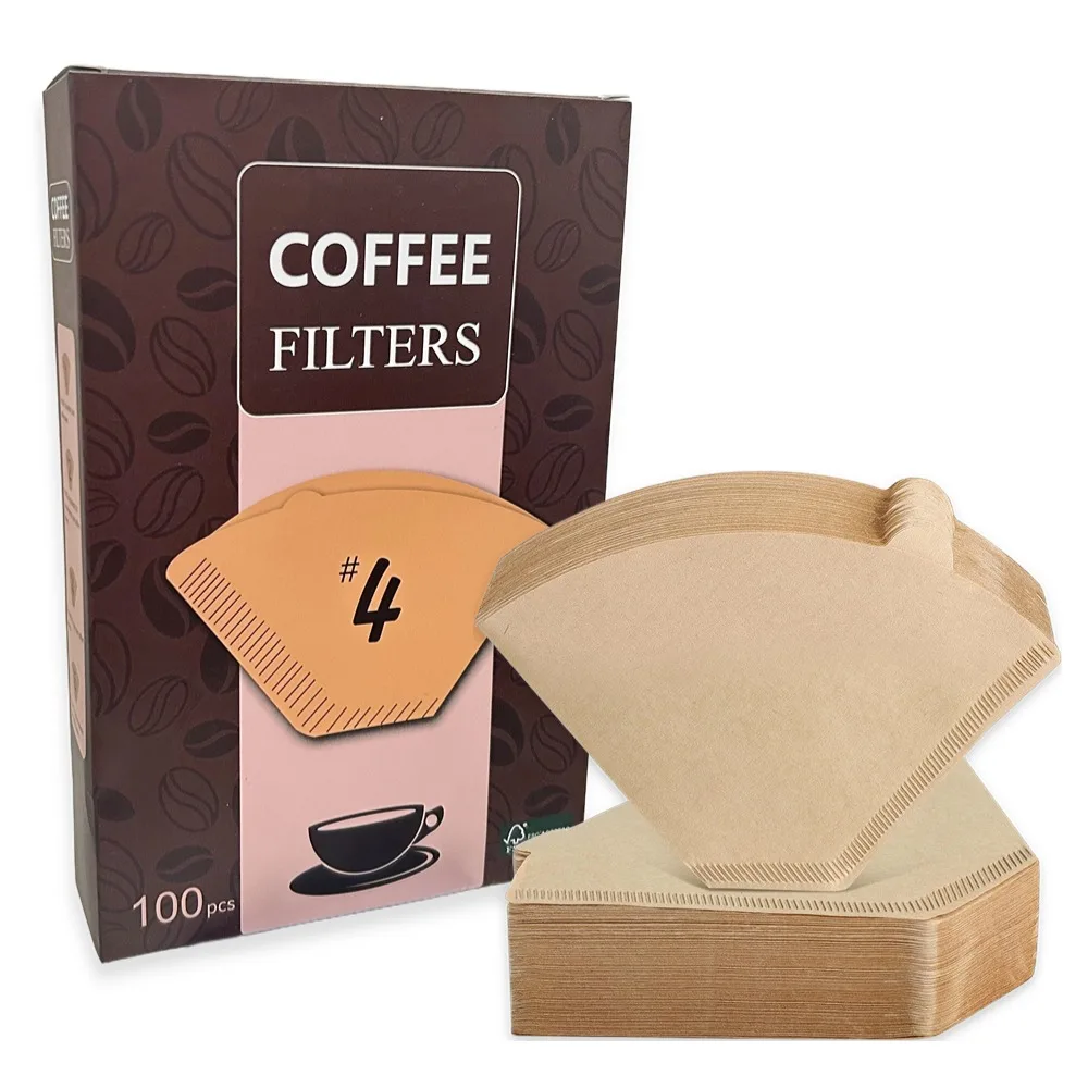 100 Pcs #4 Cone Disposable Coffee Paper Filters for Coffee Maker,Unbleached Natural Brown, Coffee Maker Filter Accessories