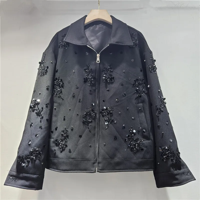 

SuperAen Spring 2026 New French Style Embroidery Design Diamond Sequin Cardigan Jackets Fashion Loose Casual Coats