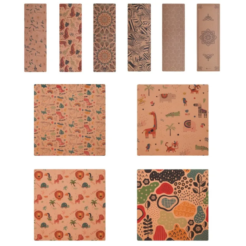 Workout Mat Eco Cork Printed Yoga Mat Natural Rubber Non Slip Wear Resistant Thick Exercise Fitness Pilates Travel Custom