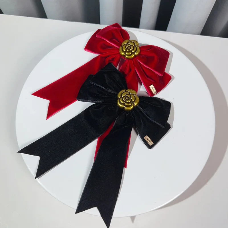 Korean-style Velvet Camellia Bow Tie Brooch Wedding and Party Dress Everyday Shirt Professional Outfit Matching Corsage and Tie