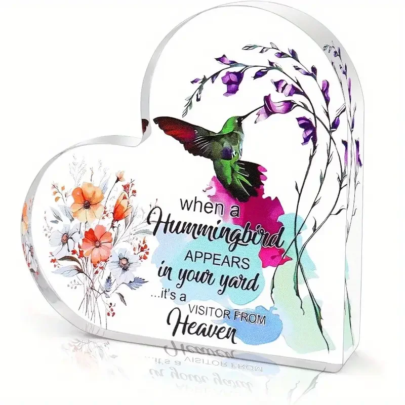 Acrylic Hummingbird Table Decor, Heart-Shaped Keepsake, No Electricity Needed, Perfect for Christmas, Birthday, Thanksgiving Gif
