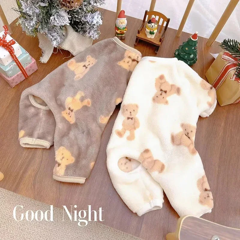 Pet  Autumn Winter Pajamas Puppy Cute Bear Jumpsuit Dog Plush Jacket for Small Medium Dogs Cats Clothes Chihuahua Teddy Costumes