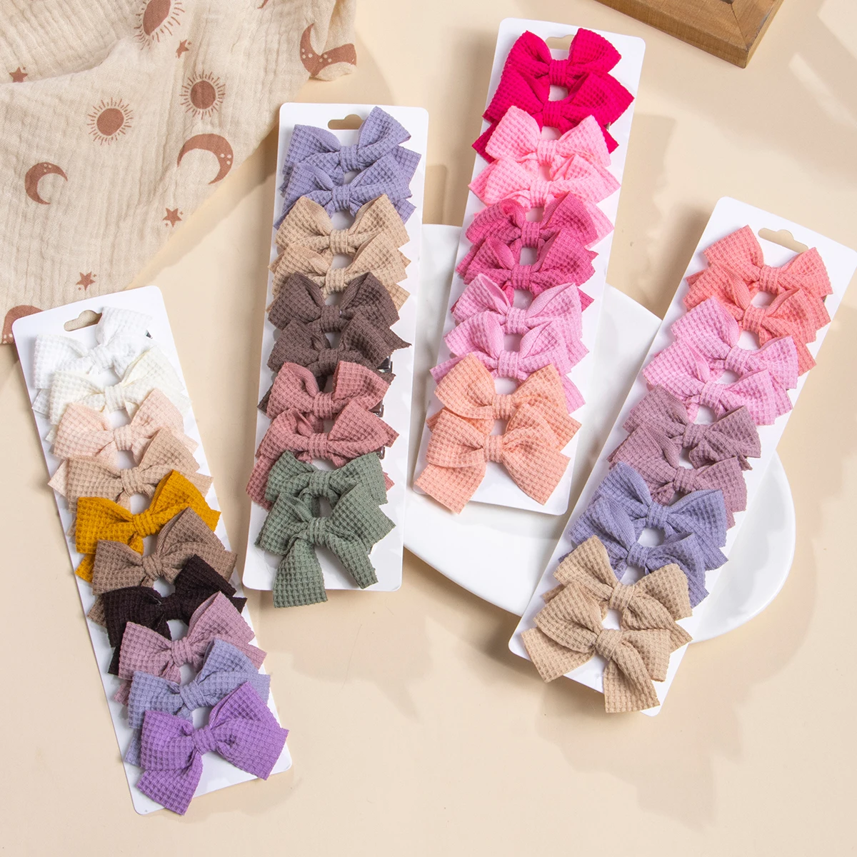 

10Pcs/set Hot Sell Macaroon Color Bow Children's Hair Clip Baby Sweet Cute Combination Set Kids Striped Fabric Hair Accessory