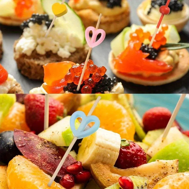 100 قطعة من أعواد الكوكتيل على شكل قلب أعواد أسنان أسياخ مقبلات من الخيزران زينة للأطعمة والمشروبات والفواكه والحلوى