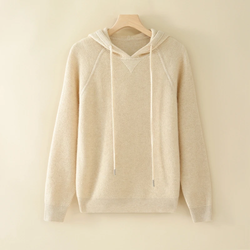 High-end Women‘ s Hooded Pullover 100% Goat Cashmere Sweater  Autumn Winter Casual Fashion Cashmere Knitwear Thickened Hoodie