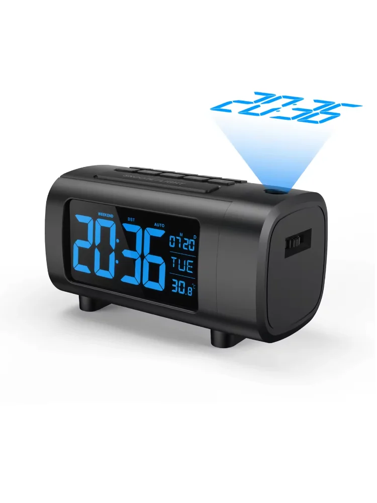 Réveil à Projection numérique avec Radio, mise à niveau, gradation à 4 niveaux, Rechargeable, réveil de Projection pour chambre à coucher, horloge muette de bureau
