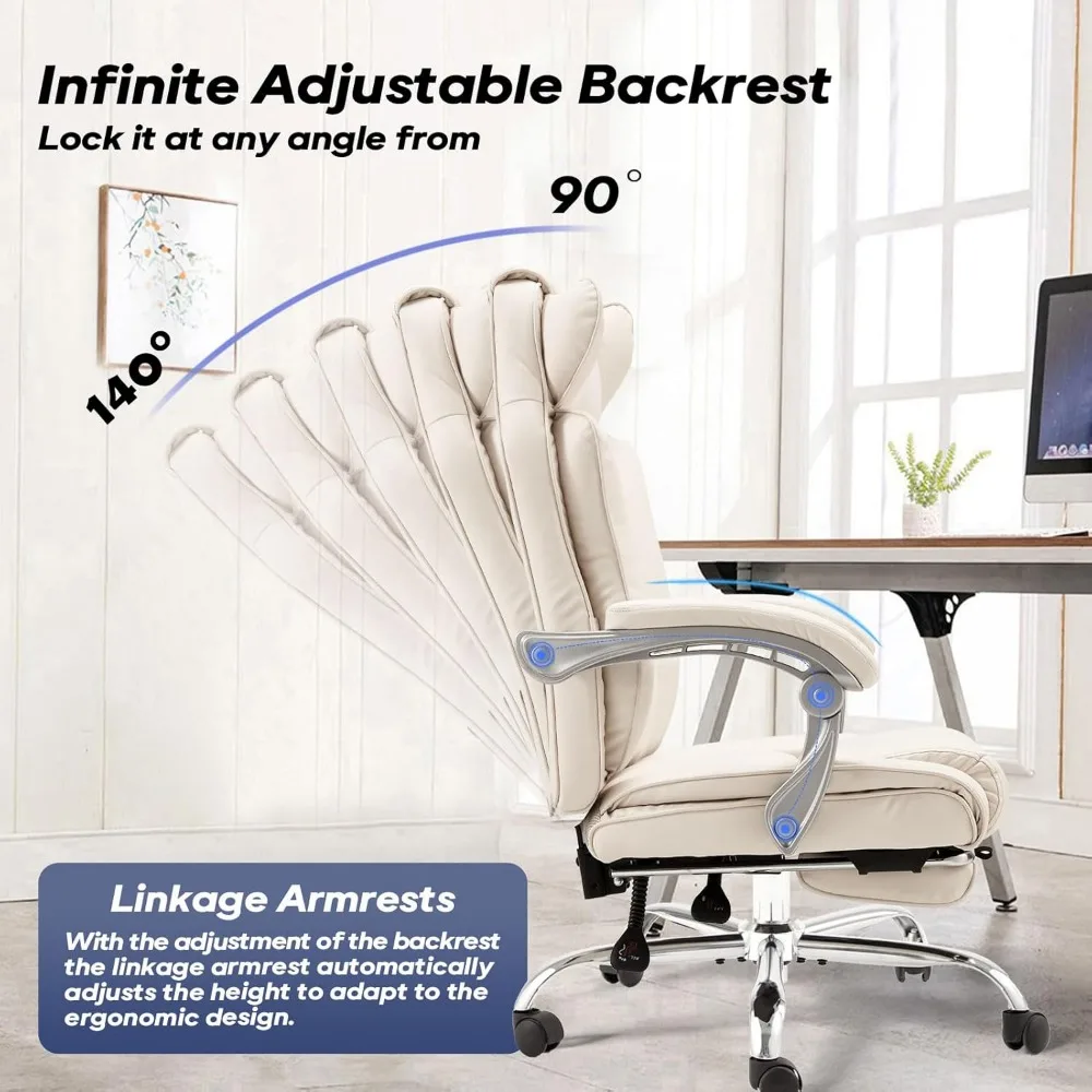 كرسي مكتب تنفيذي مريح عالي الظهر من جلد البولي يوريثان مع مسند ظهر قابل للتعديل ومسند للقدمين لمستخدمي الوزن الثقيل #3