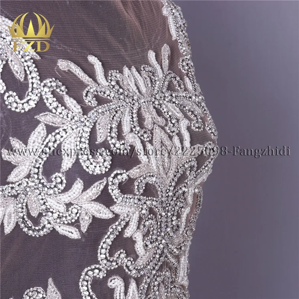 FZD 1 Piece Hot Sale Clear Crystal Beaded Stone Patches White Beads for Wedding Dresses DIY Decorative Clothes Appliques