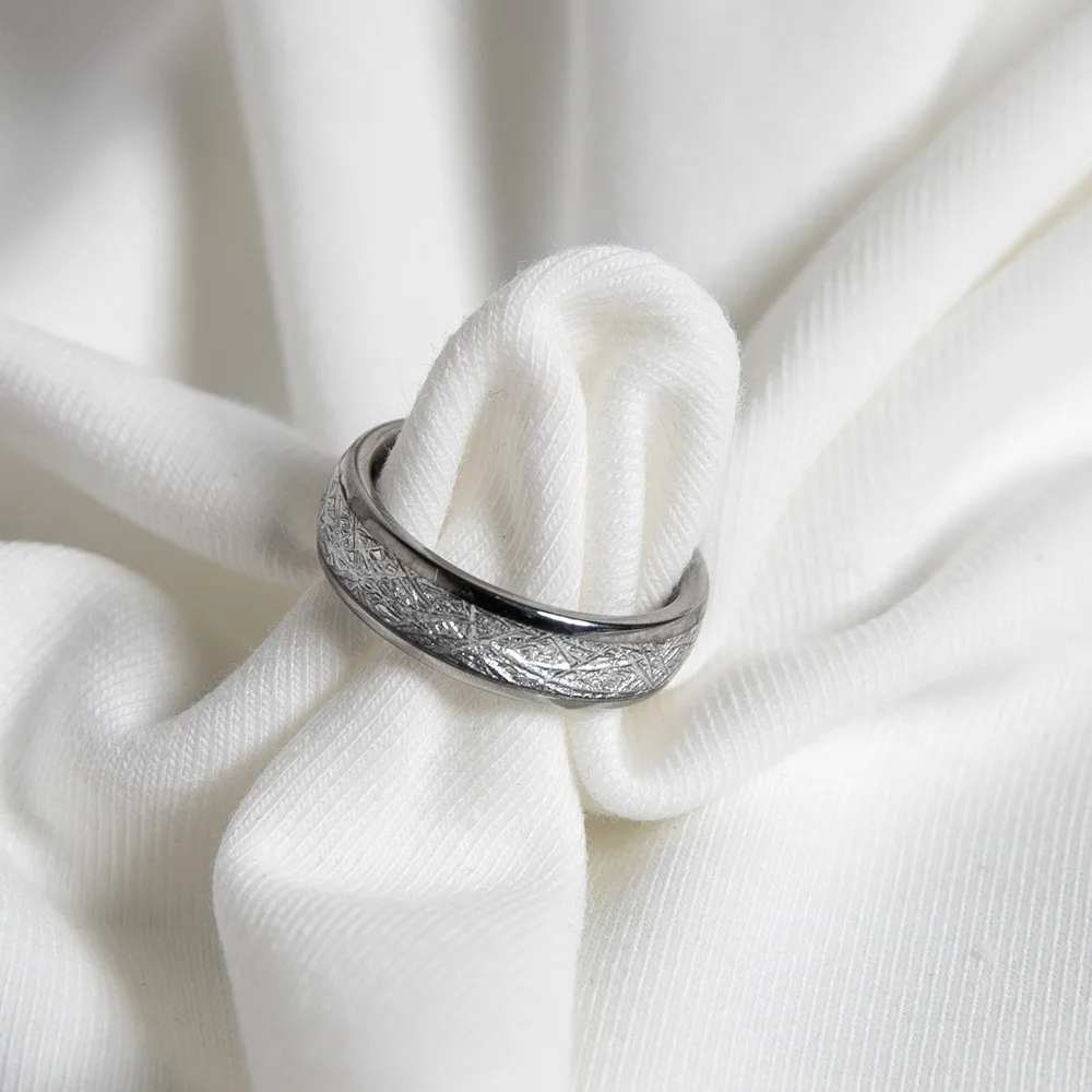 Mode 4/6mm männer Silber Wolfram Ringe Rime Gemusterten Meteorit Seide Verlobungsring für frauen Valentinstag geschenke Schmuck – Detail 5