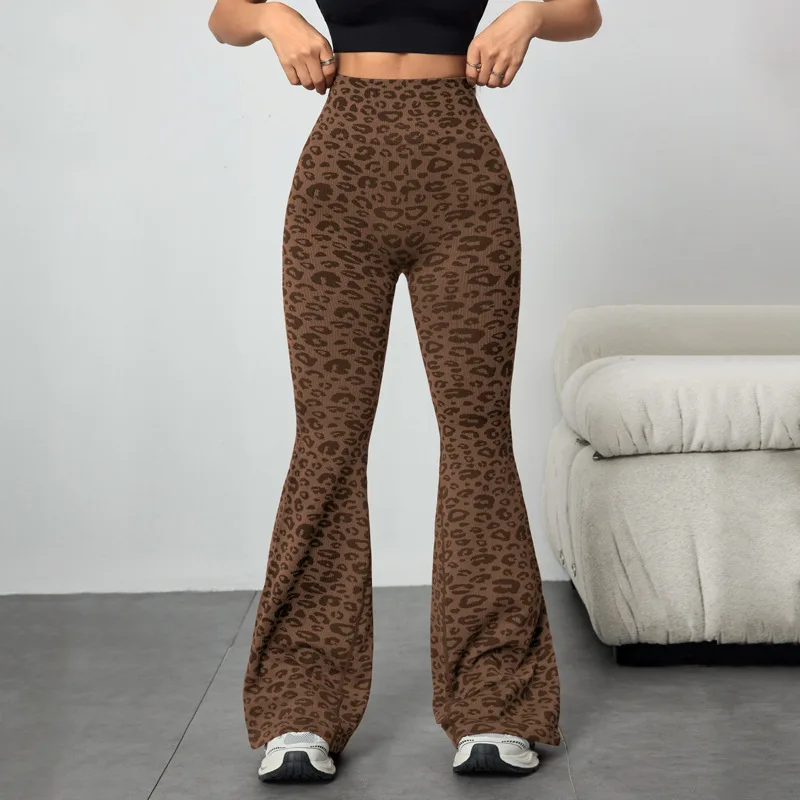 Leopard Print Yoga Flared Pants For Women High-waisted Butt-lifting Sports Bell-bottom Pants Peach Butt Fitness Trousers