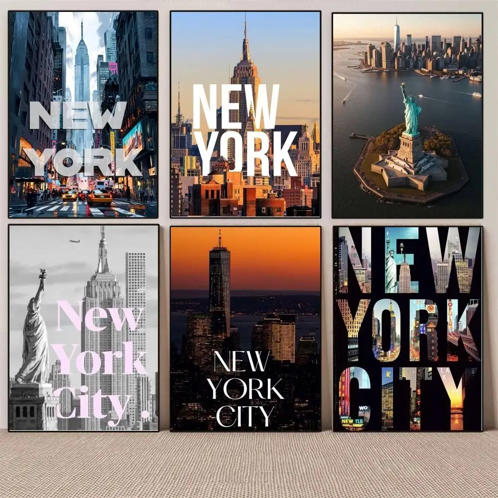 1PC Famous Cityscapes New York City poster Self-adhesive Art Waterproof Paper Sticker Coffee House Bar Room Wall Decor
