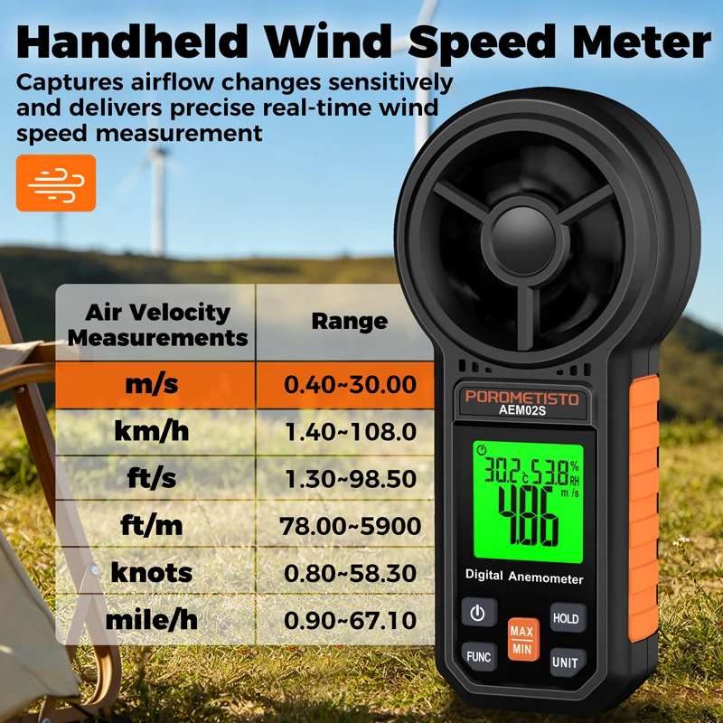 AEM02S 디지털 풍속계, 휴대용 풍속 측정기, 백라 - Anemometer Digital Wind Speed 리뷰 및 가격