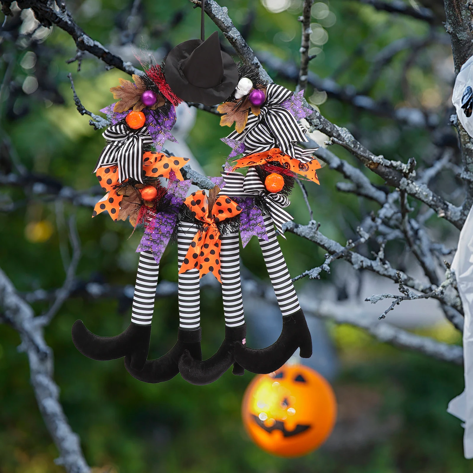 

Halloween Wreath Pumpkin Skull Hanging nament Festival Door Decor 4 Legs Witch Hat Scary DesignHaunted House Party