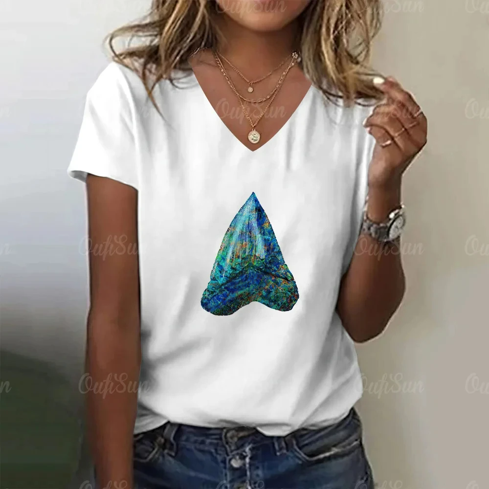 2024 Women\'s V-neck Clothing 3D Dentist and Tooth Print T-shirt White V-neck shirt Crop Top Fun Y2k Harajuku Base