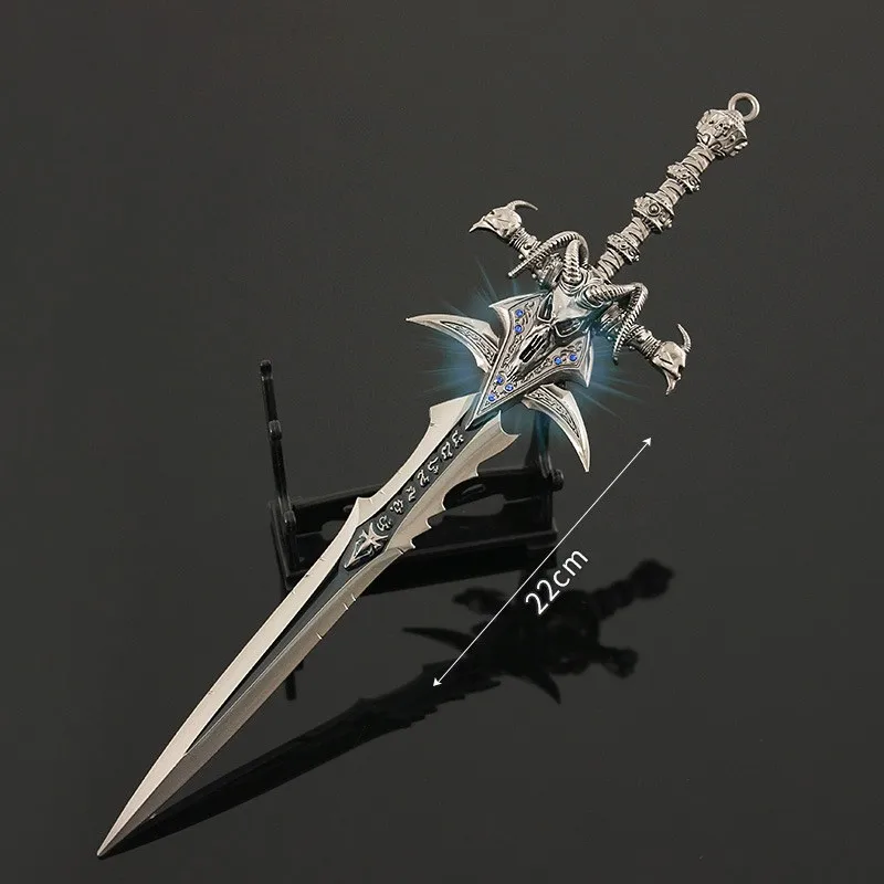 

22cm Frostmourne Sword Keychain Set Figure Arthas Menethil Lich King WOW Game Peripheral Metal Sword with Diamond Keychain