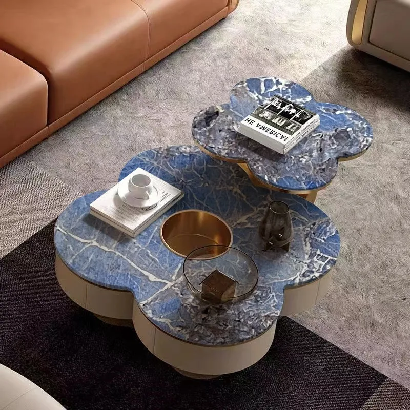 Light Luxury Stone Plate Coffee Table Villa Living Room Home Size round Coffee Table Combination Mini Modern Simple Design Style