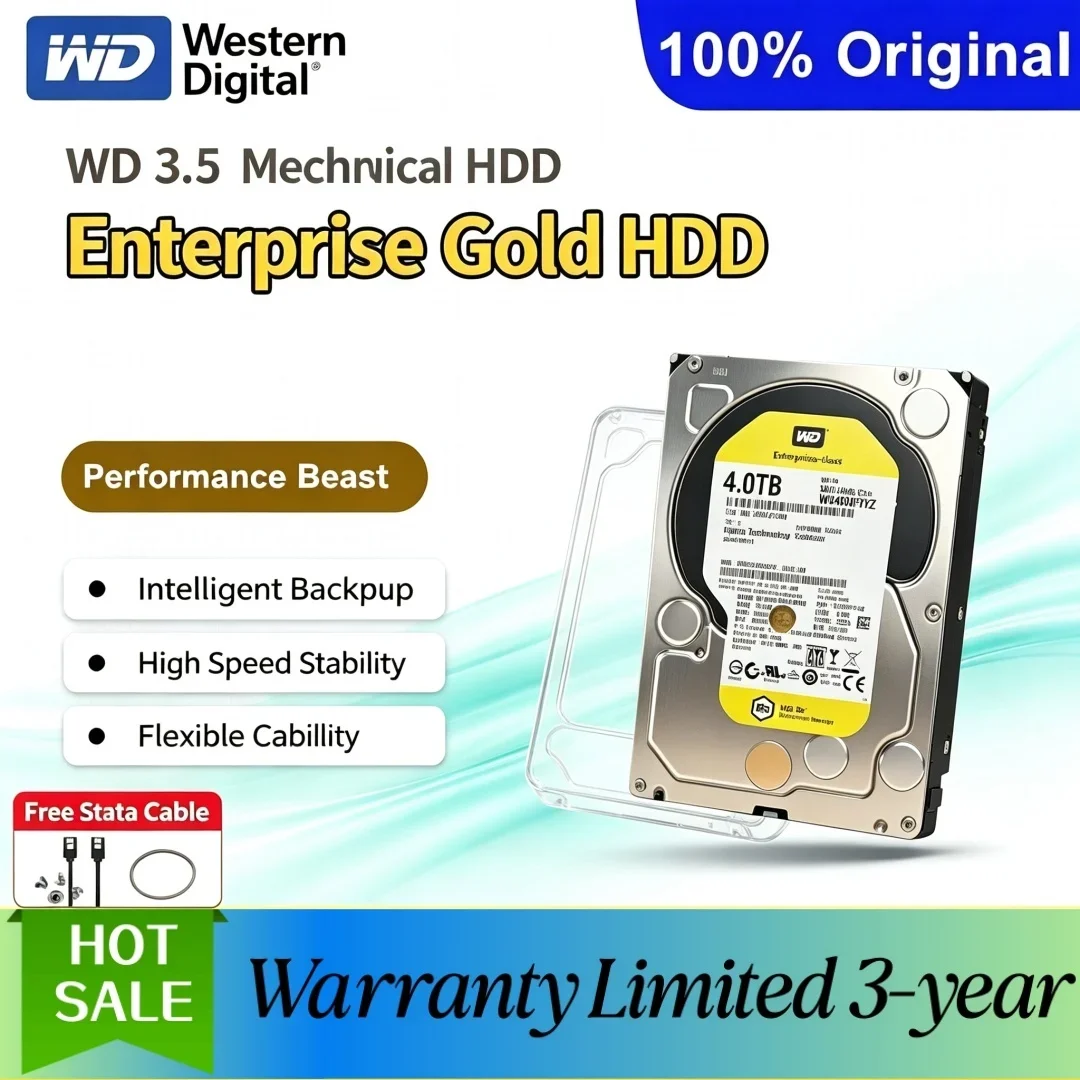 Western Digital WD 1TB/2TB/4TB HDD 3.5"Enterprise Mechanical Hard Drive Gold for Desktop, Surveillance, NAS
