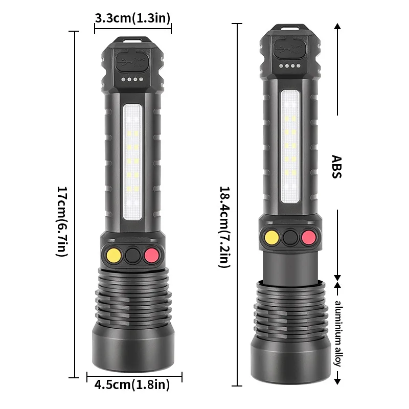 C5 Senter Zoom Multifungsi Dapat Diisi Ulang Senter Berkemah Berburu Senter Daya Tinggi Lampu Putih/Merah Oranye 3 Warna