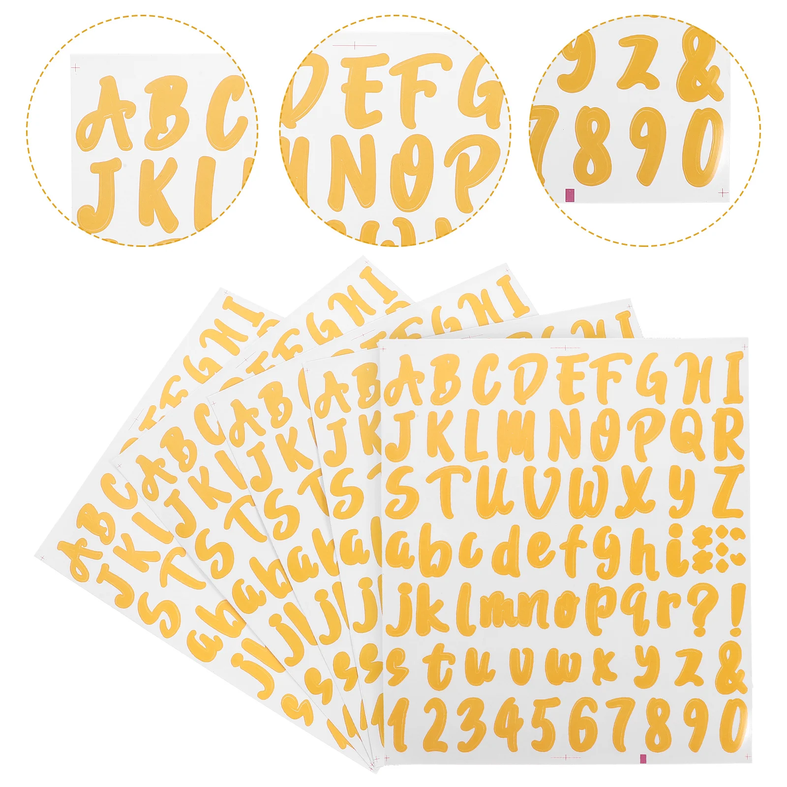 5 Sheets Waterproof Stickers Wedding Birthday Party Numbers Letters Name Mailbox Decals Label Golden Multi-purpose Alphabet