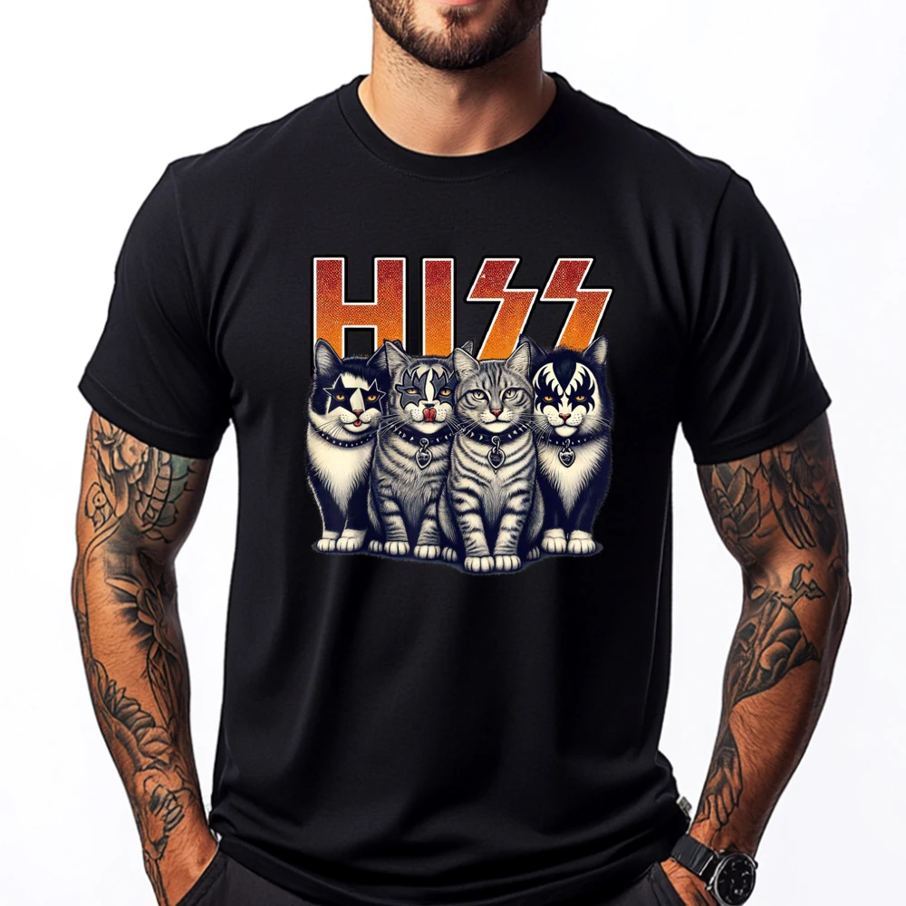 

Hiss Funny Cats Kittens Rock Rockin Birthday Gifts Idea Clothing T-Shirt T Shirt for Men Valentine's Day Gift T-Shirt