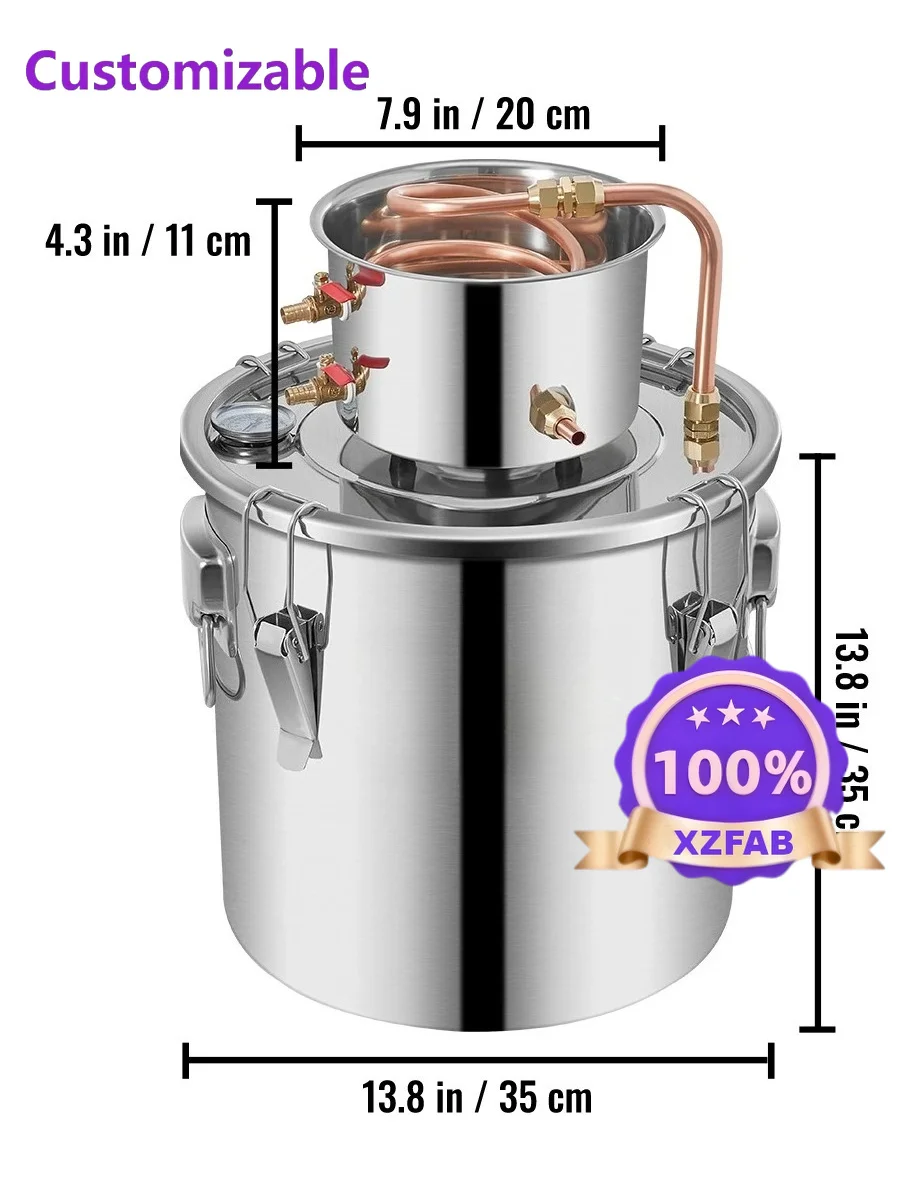 Factory Direct 2026 3/5/8/13 Gallon Alcohol Distiller Stainless Steel & Copper DIY Home Brewing Kit for Water, Wine & Essential