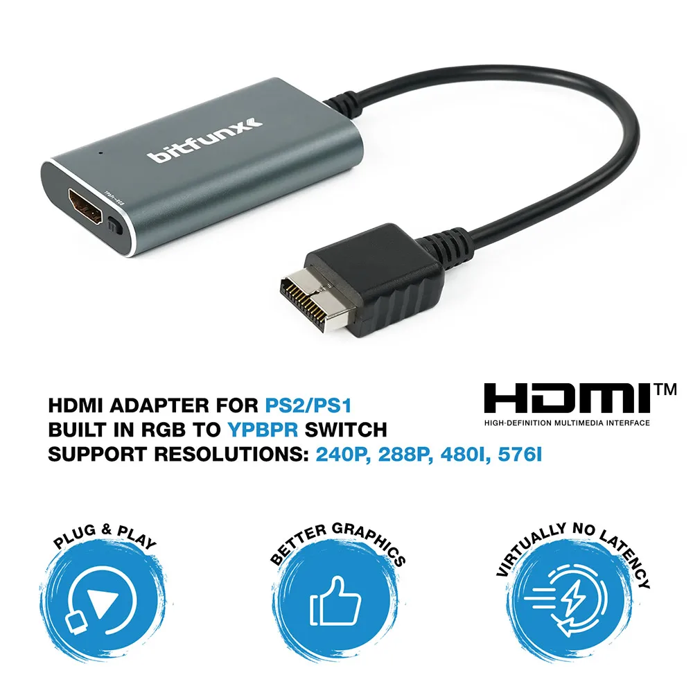 BitFunx HDMI ™ Convertisseur pour consoles de jeux PS2/PS1, avec commutateur RGB vers YPbPr, adaptateur vidéo pour PS1
