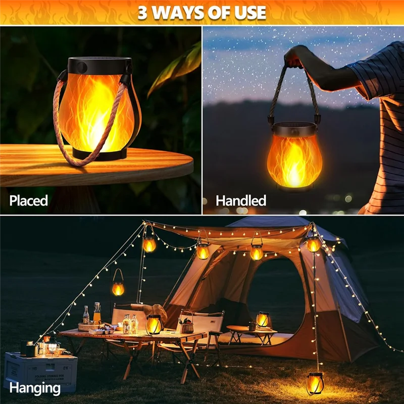 

ABLJ Flickering Flame Solar Lanterns Lights Garden Lights Waterproof Outdoor Hanging Lantern Dual Charging Via USB And Solar