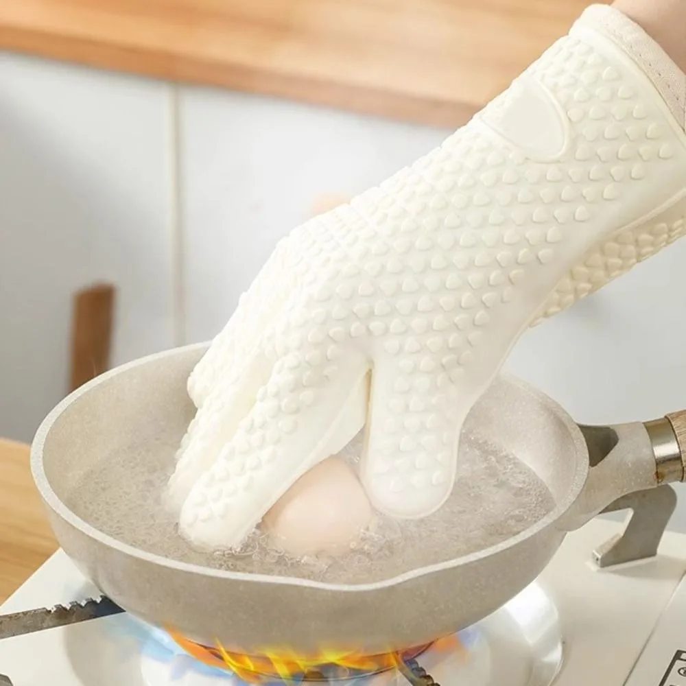 

1 Pair Household Anti-scald Baking Gloves Silicone Heat Resistant BBQ Gloves Thickened Anti-slip Heat Insulation Mitts Microwave