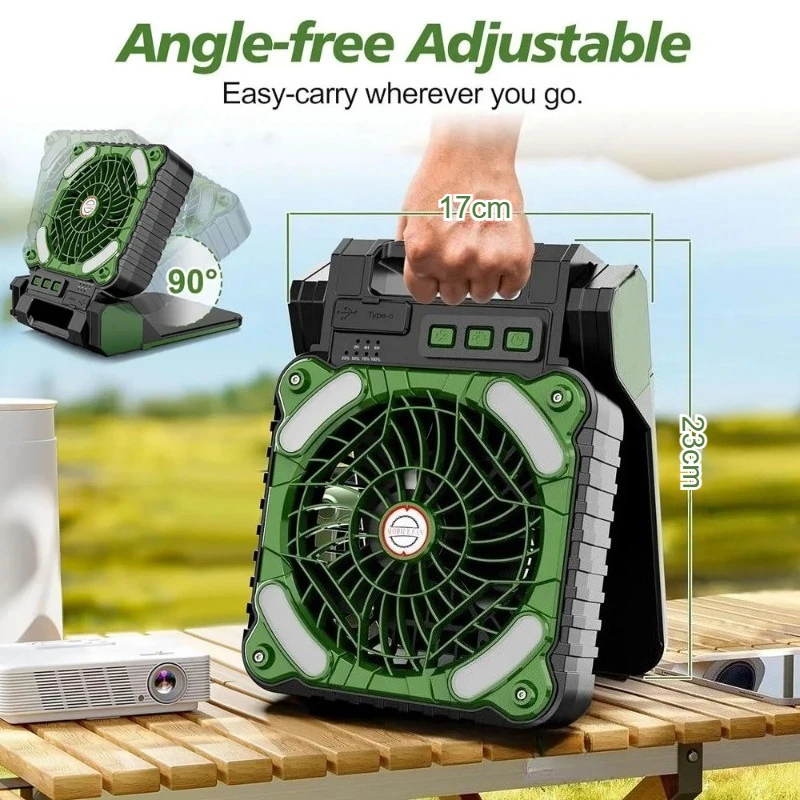 Solar Powered Camping Lamp with Cooling Fan 4 Speed Wind Settings 3 Timing Modes 3 Lighting Levels Portable Power Bank Function