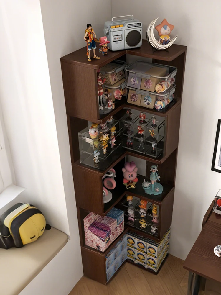 Solid wood corner figure display cabinet labubu display rack blind box storage rack living room building block