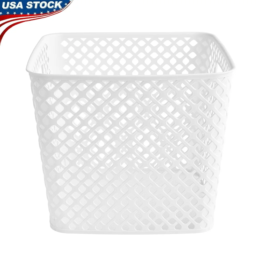 

Decorative Cube Baskets Set of 4 White Plastic Storage Bins Organizers Home Office Living Room Decor