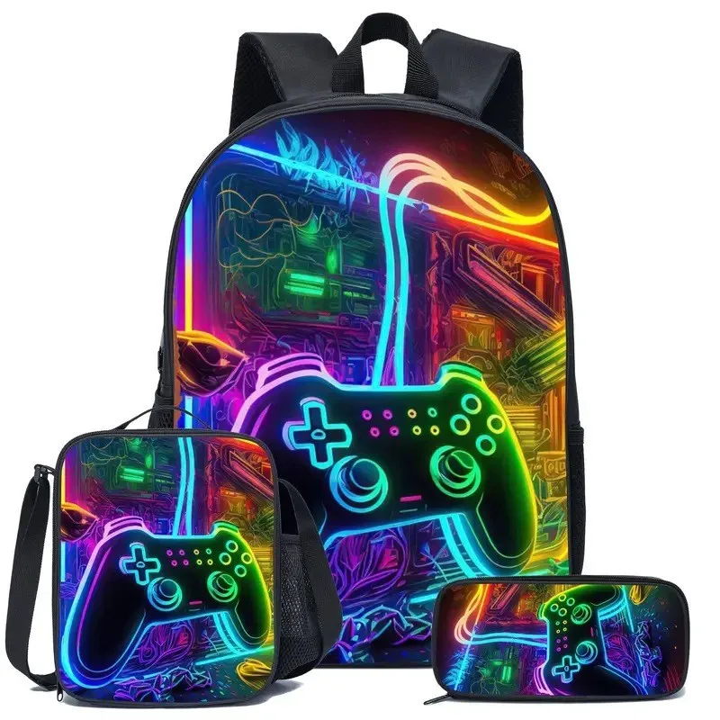 Soccer Print 3Pcs Set Backpack for Kids Boys Girls Students School Bag with Lunch Bag Pencil Case Lightweight Large Capacity