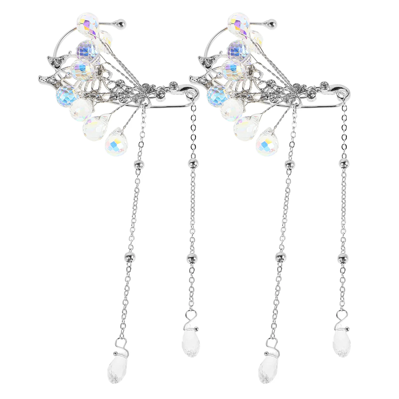 

Fairy Inspired Crystal Butterfly Tassel Earrings Women's Clip on Ear Cuffs Dangle Chain Jewelry for Parties Weddings Special