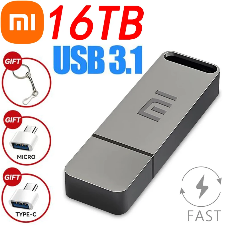 샤오미 고속 USB 3.1 펜 드라이브, 16TB, 2TB 용량, 1TB 메모리, 8TB USB 스틱, 무료 배송 선물