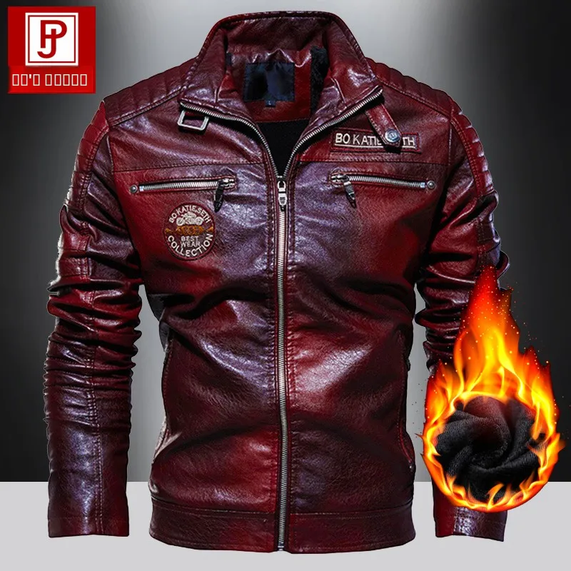 

Sli Biker Leather Jaet Men's Stand Collar Fce Lined Multi ket Faionable Youth Outerwear American Casual Sle